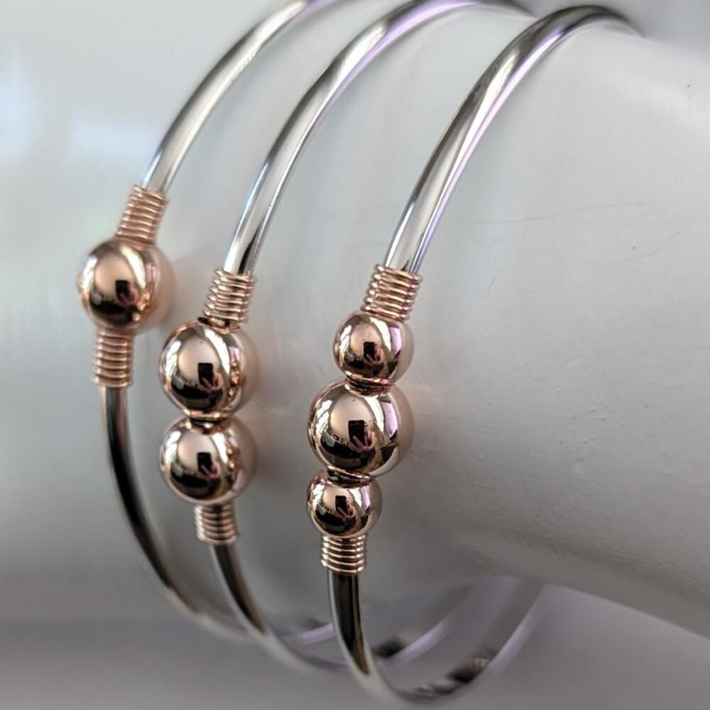 Set of Three Nautical Rose Gold Cape Cod Style Cuff Bracelets